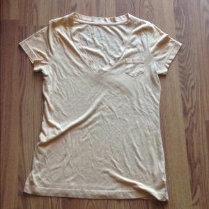 Mustard v neck tee with pocket